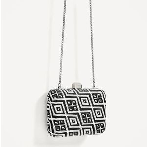Zara Black & White Geometric Convertible Clutch